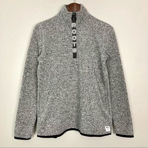 Roots Canada Quarter-Zip Pullover Sweatshirt Women’s Size M Logo Pockets Fleece